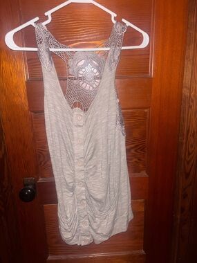 Pretty Good Light Gray Crochet-Back Button Front Tank